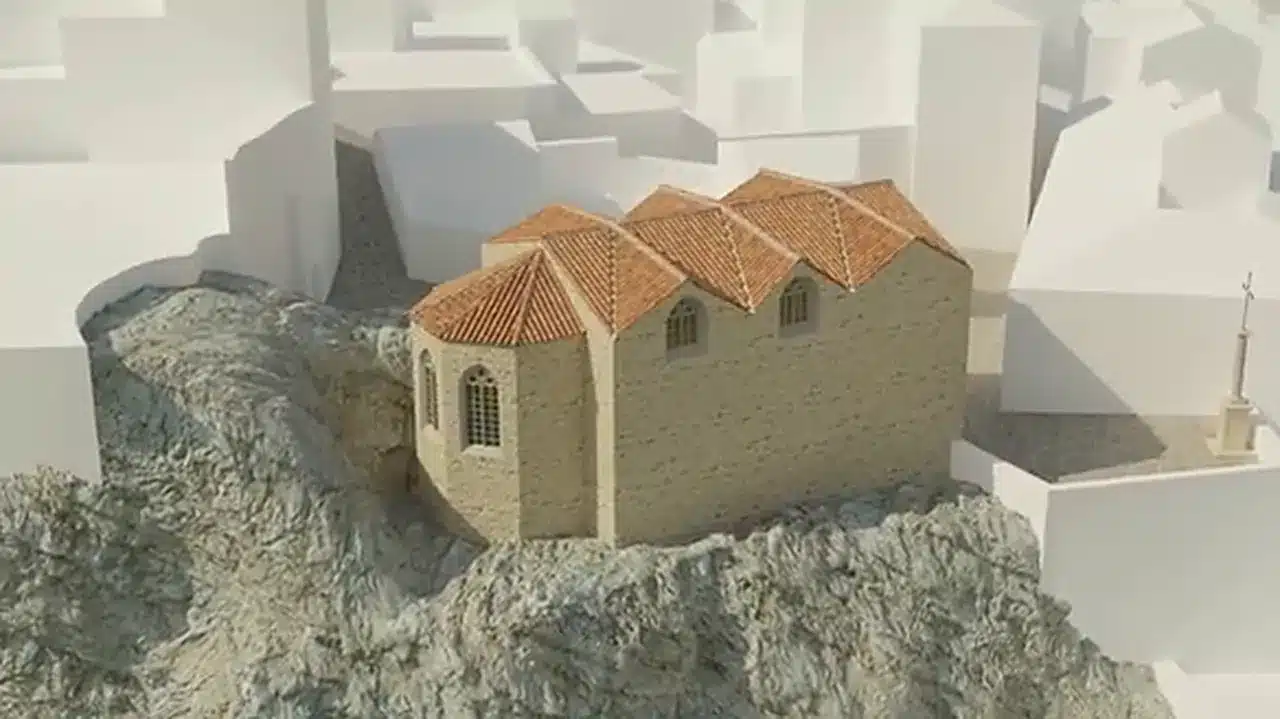 Reconstitution 3D de l'église médiévale sur le rocher de la haute ville de Vaison-la-Romaine