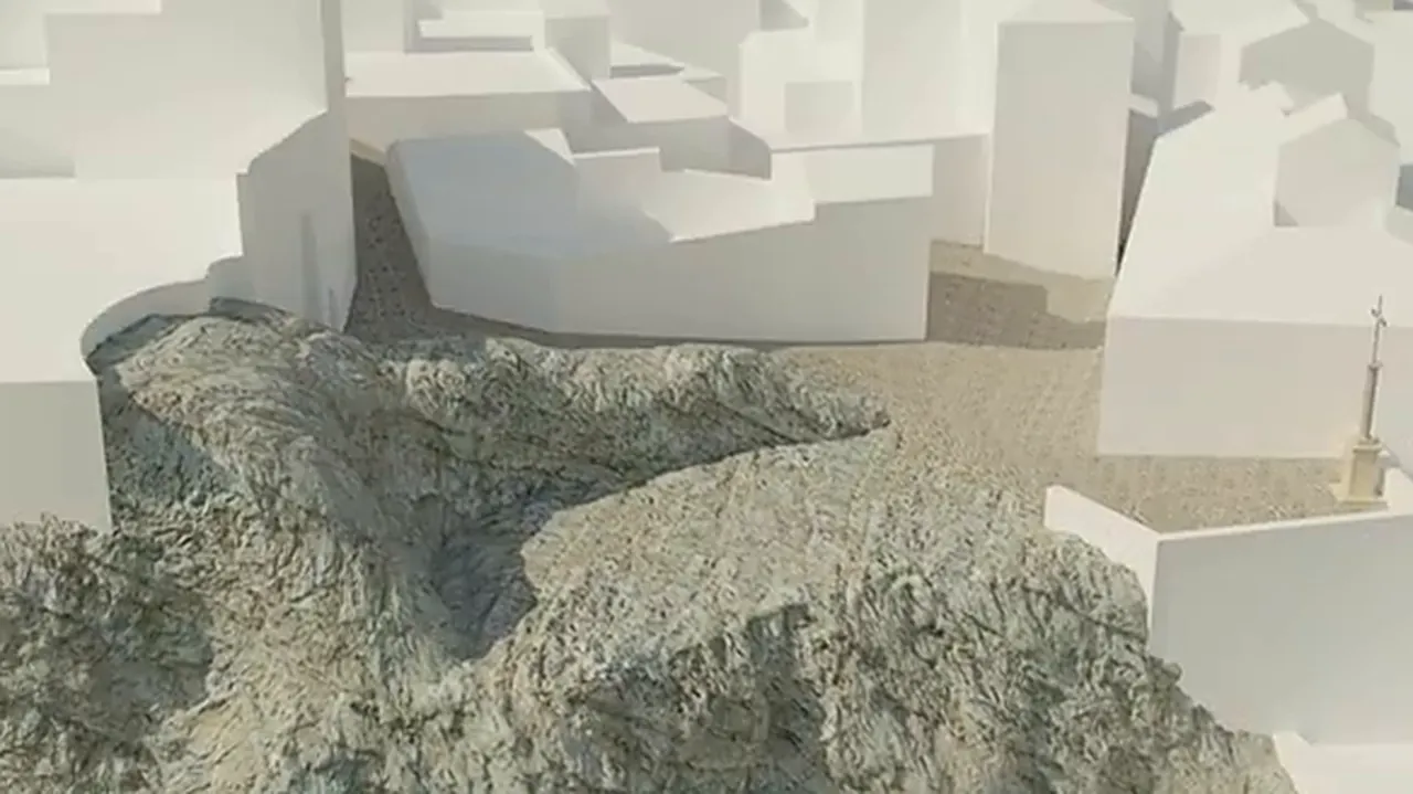 Maquette 3D de la haute ville de Vaison-la-Romaine : le rocher avant la construction de l'église